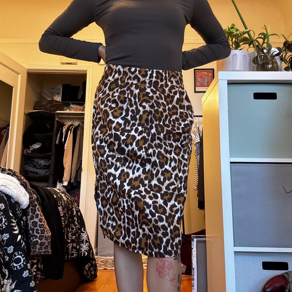 J. Crew Brown Leopard Midi Skirt